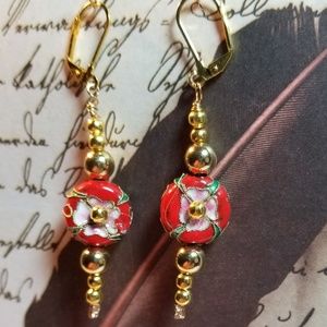 #0225 Red Cloissoné Earrings